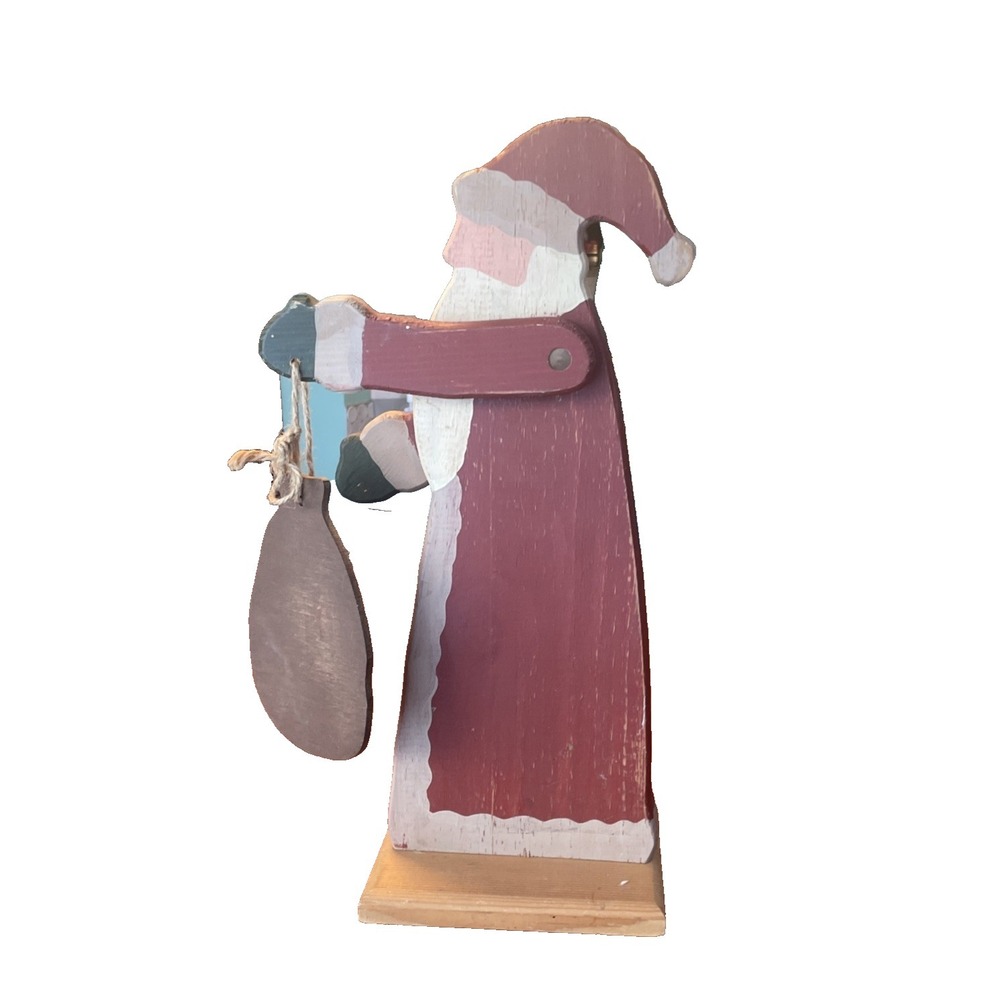 Vintage Folk Art Wooden Santa- Hand‎ Made, Painted, Movable Arms Rustic Red